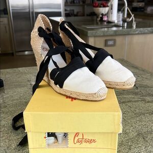 Castaner Black and White Espadrille Wedges